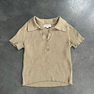 Calvin Klein Warm Muted Brown Ribbed Polo Top